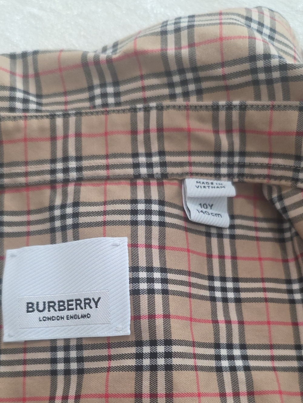 Boys Authentic Burberry Tan Plaid Short-Sleeve Button-Down Shirt - Picture 4 of 5